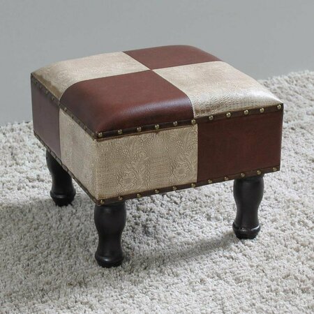 INTERNATIONAL CARAVAN 16 in. Faux Leather Square Stool, Mixed Patch Work YWLF-2529-MX